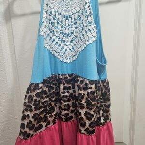 Blue and Pink Camisole with Lace Detail